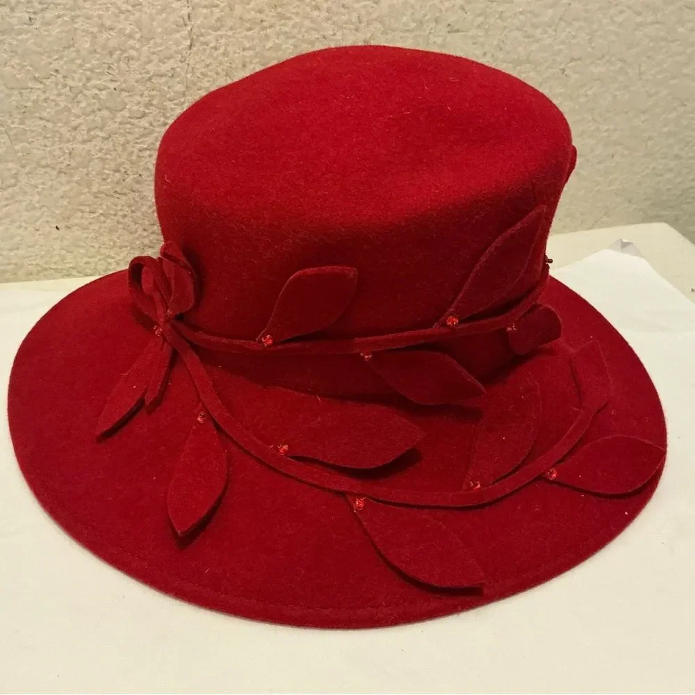 Betmar Raspberry Leaf-Embellished Hat